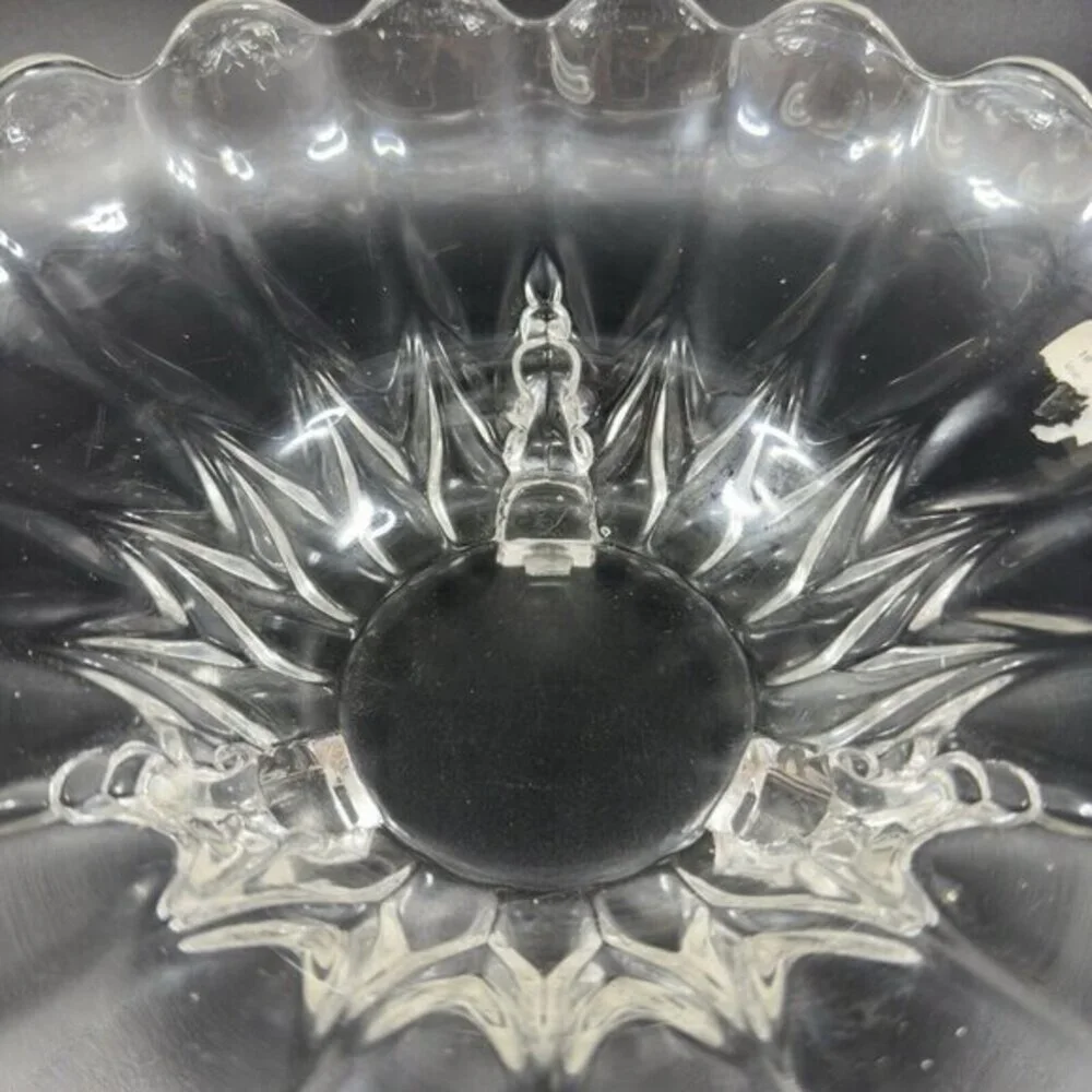 Antique Clear 3 Footed Bowl Dish Janice Glass Green‎ UV Manganese 365nm Glowing